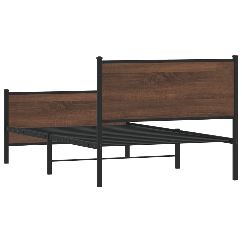 Sengeramme i metall uten madrass brun eik 100x190 cm