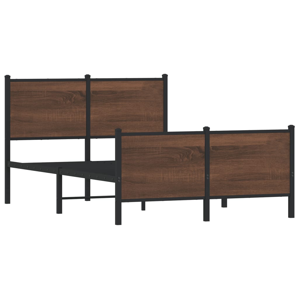 Sengeramme i metall uten madrass brun eik 137x190 cm