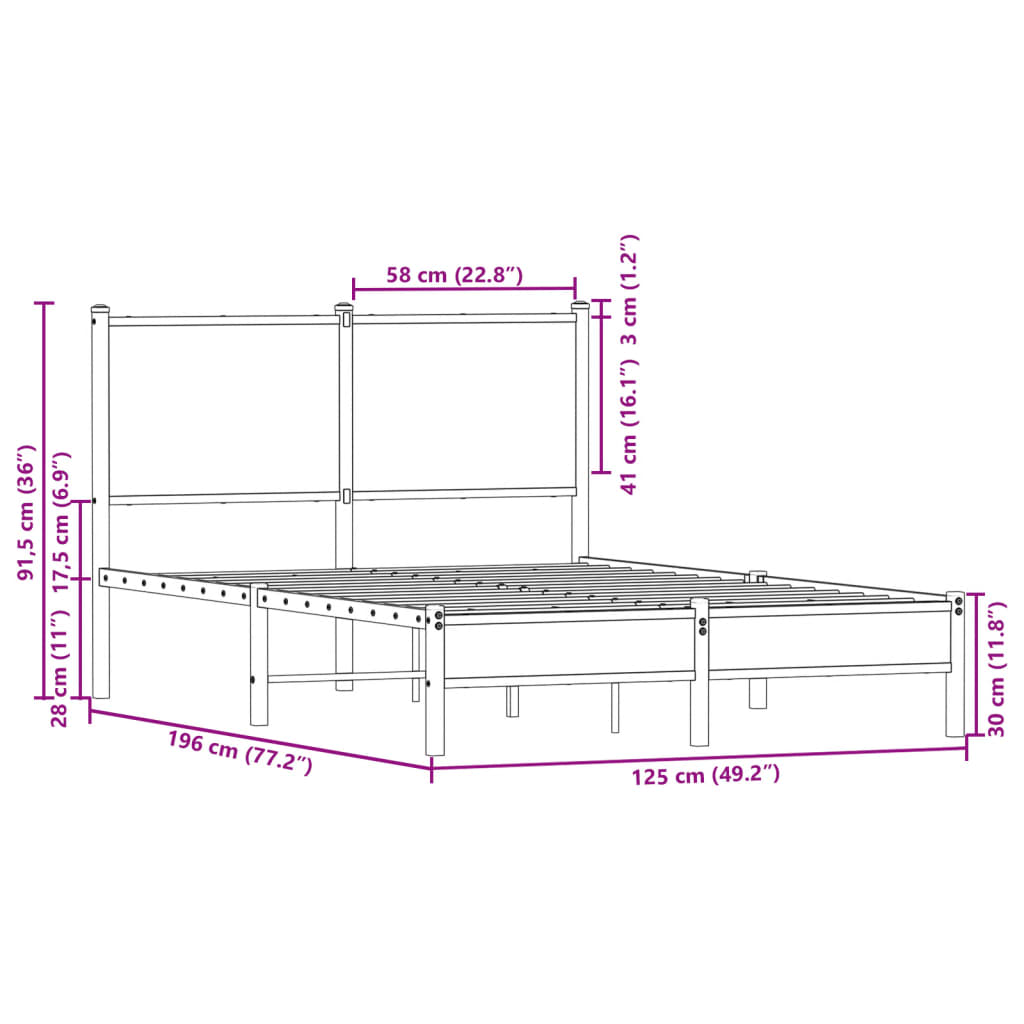 Sengeramme i metall uten madrass røkt eik 120x190 cm