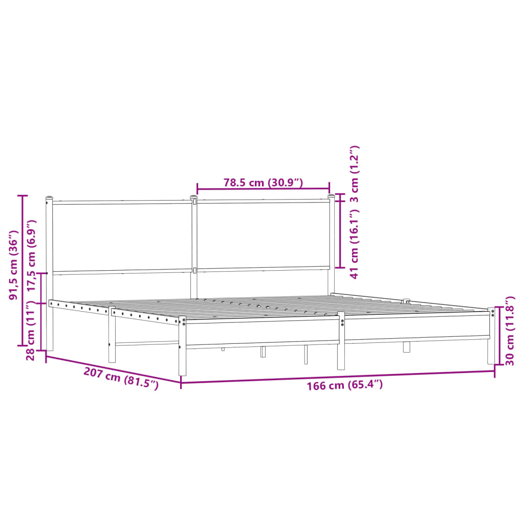 Sengeramme i metall uten madrass røkt eik 160x200 cm