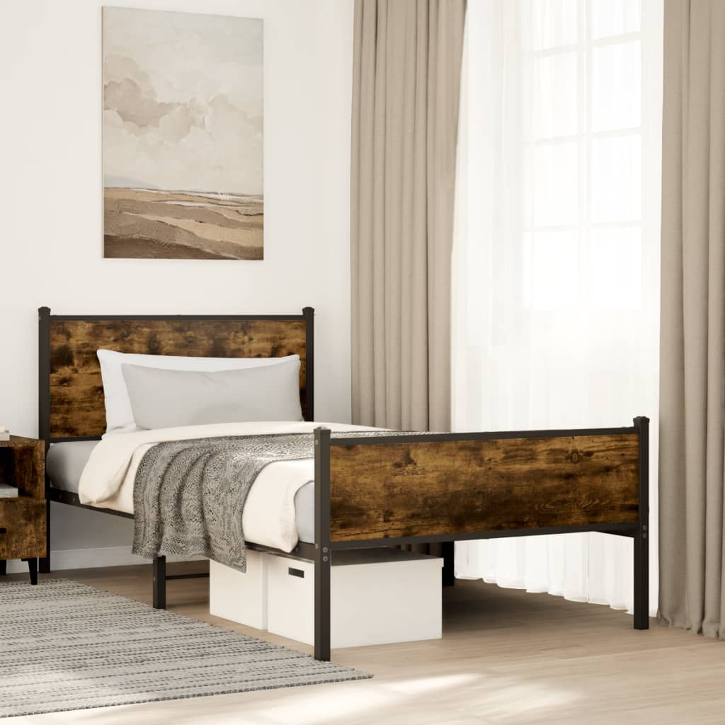 Sengeramme i metall uten madrass røkt eik 100x200 cm