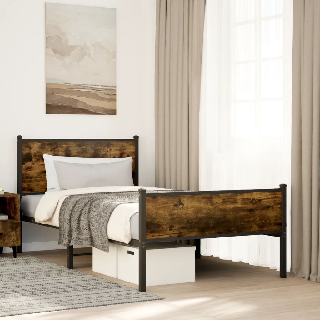 Sengeramme i metall uten madrass røkt eik 107x203 cm