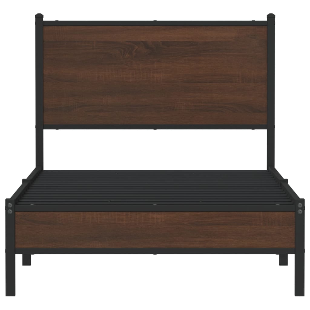 Sengeramme i metall uten madrass brun eik 75x190 cm