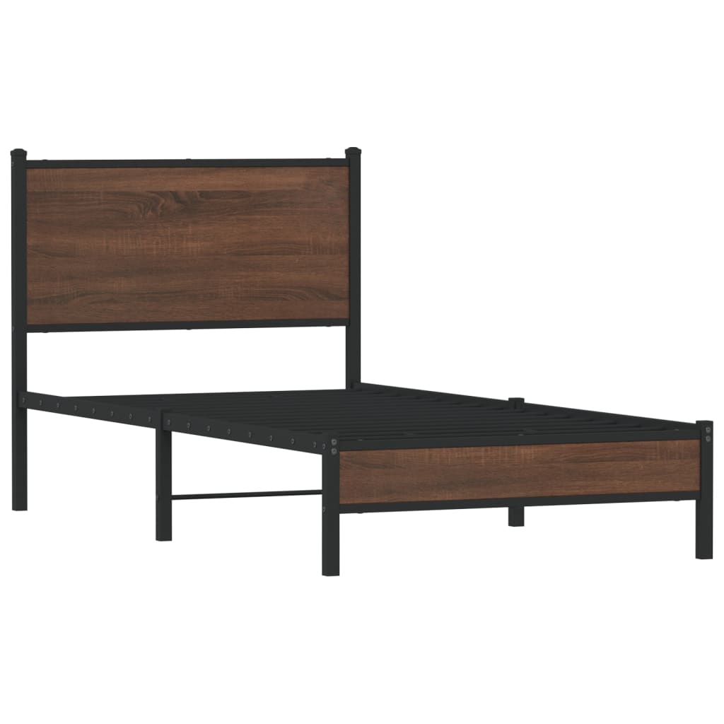 Sengeramme i metall uten madrass brun eik 90x190 cm