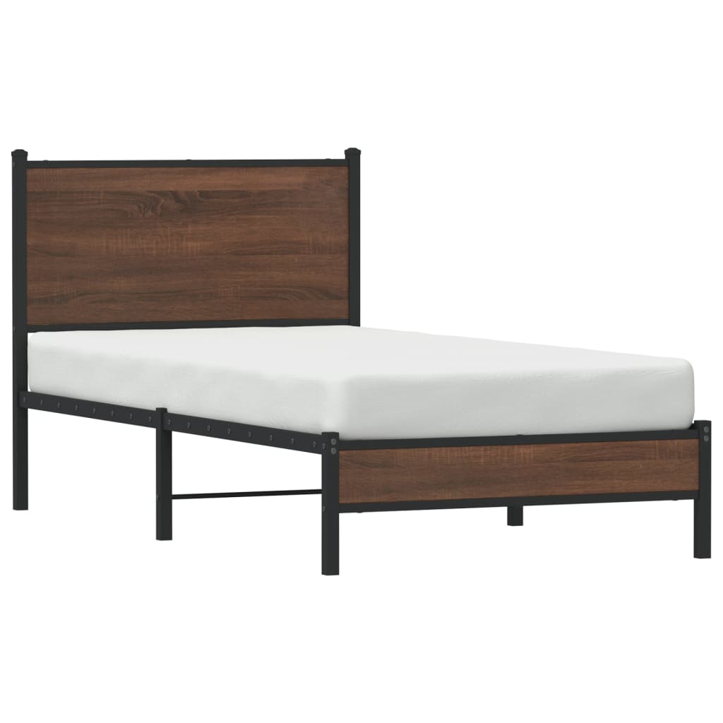 Sengeramme i metall uten madrass brun eik 90x190 cm
