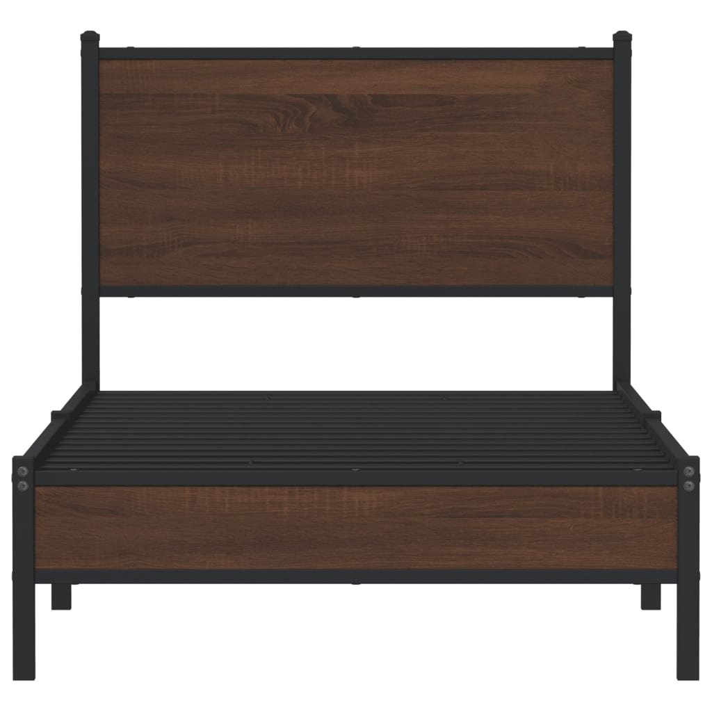 Sengeramme i metall uten madrass brun eik 90x190 cm