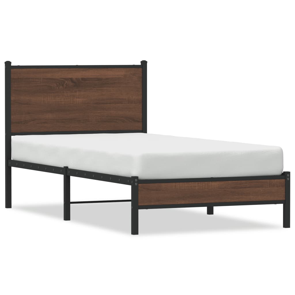 Sengeramme i metall uten madrass brun eik 90x200 cm