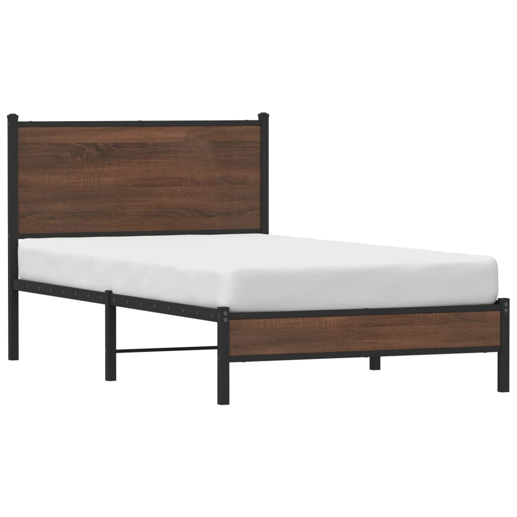 Sengeramme i metall uten madrass brun eik 100x190 cm