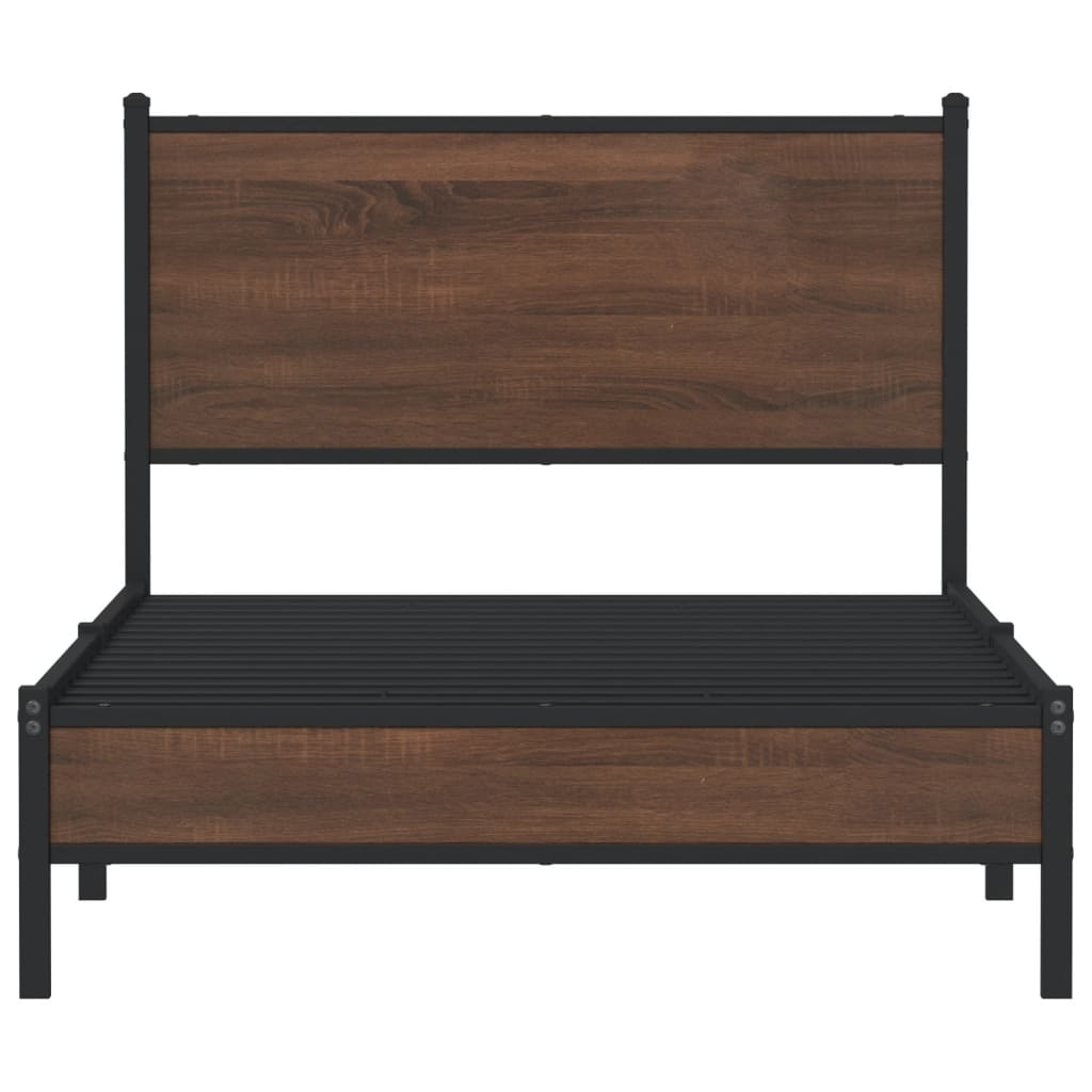 Sengeramme i metall uten madrass brun eik 100x190 cm