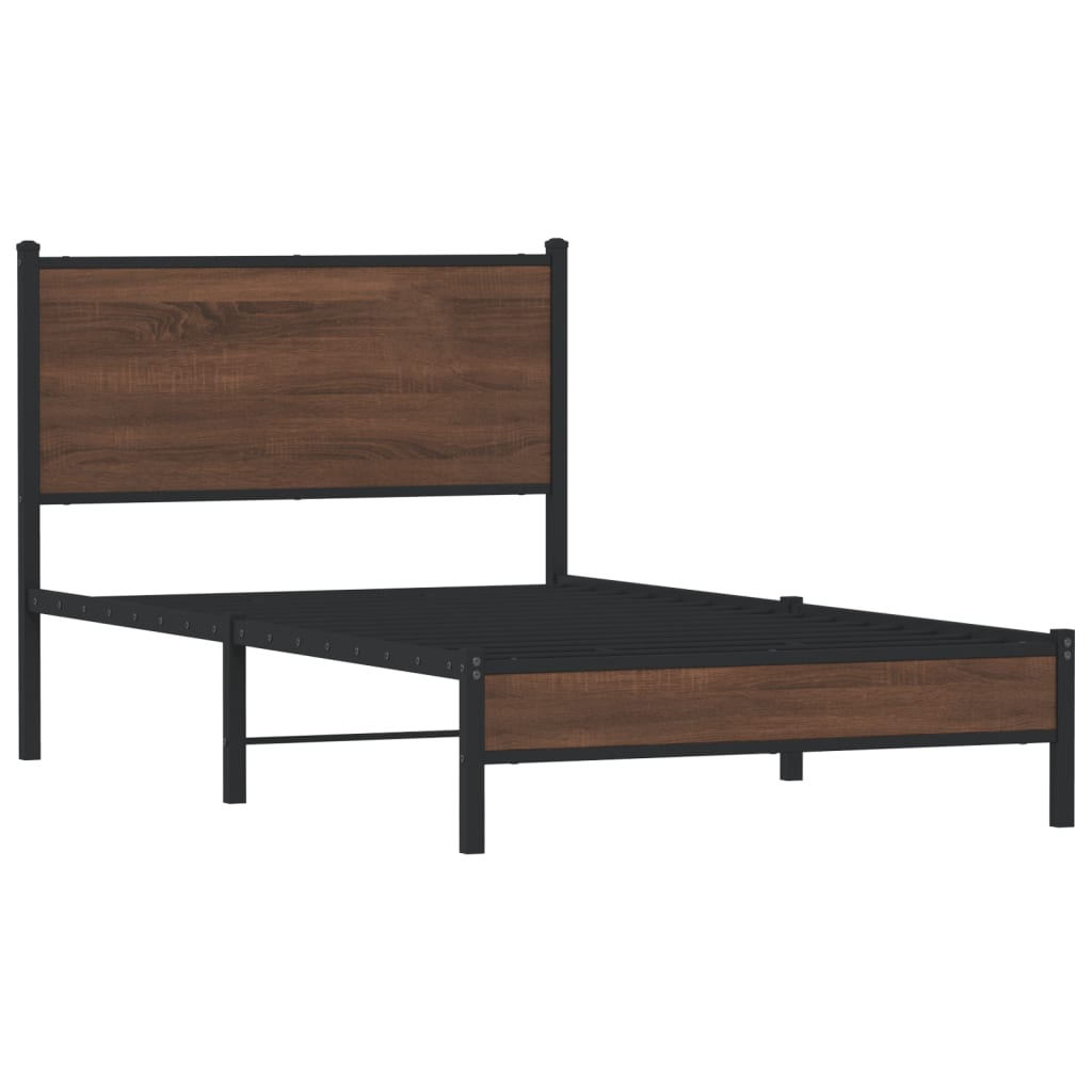 Sengeramme i metall uten madrass brun eik 100x200 cm
