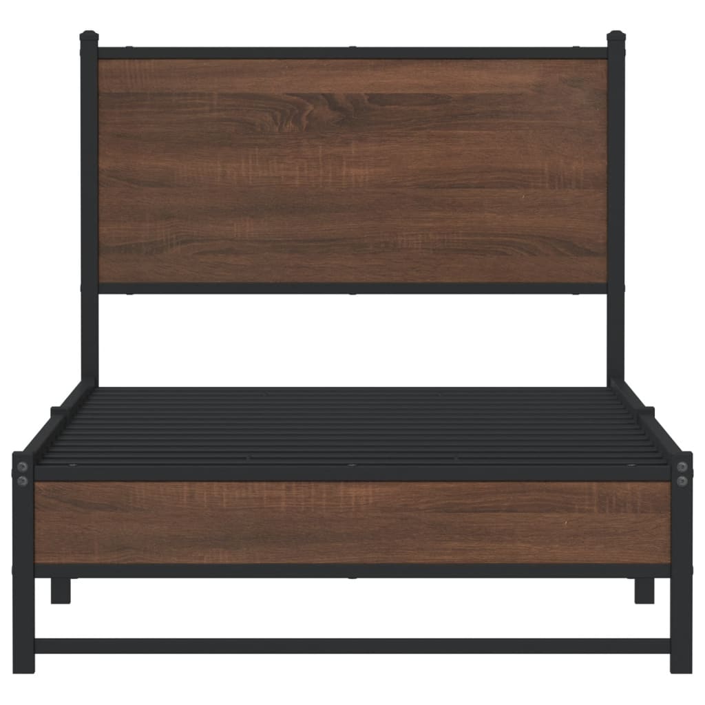 Sengeramme i metall uten madrass brun eik 90x190 cm