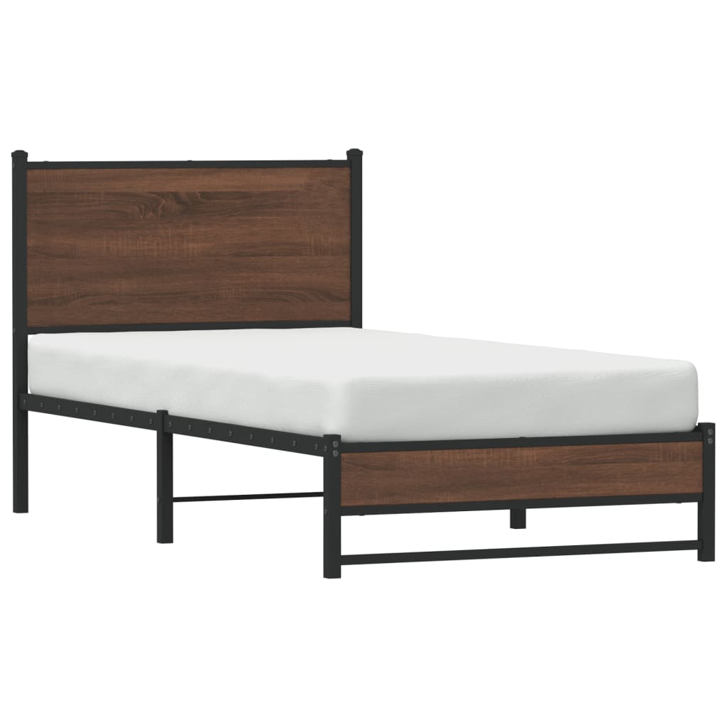 Sengeramme i metall uten madrass brun eik 90x200 cm