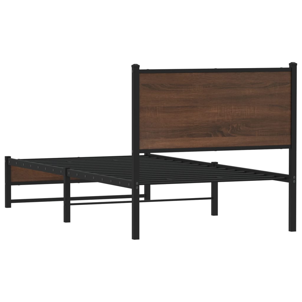 Sengeramme i metall uten madrass brun eik 90x200 cm