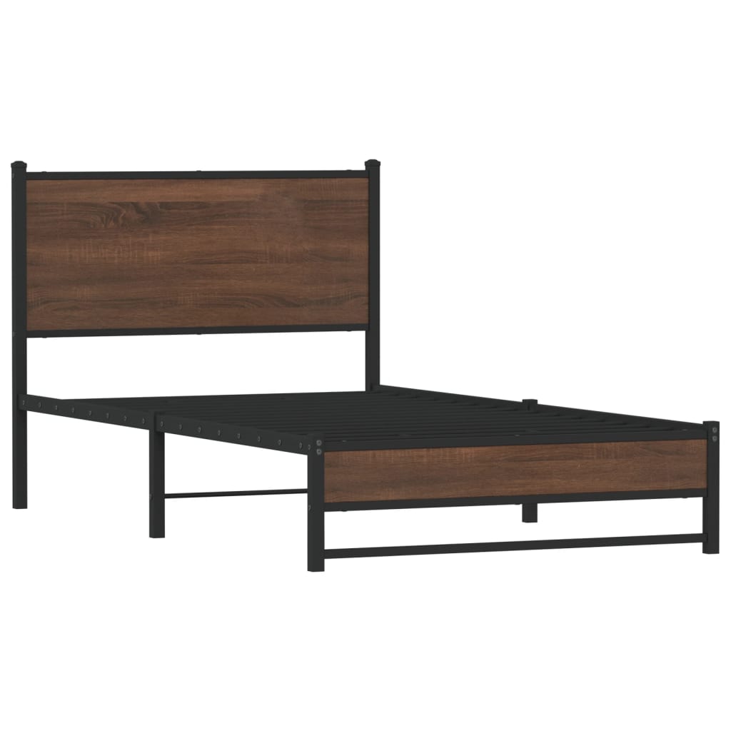 Sengeramme i metall uten madrass brun eik 100x200 cm