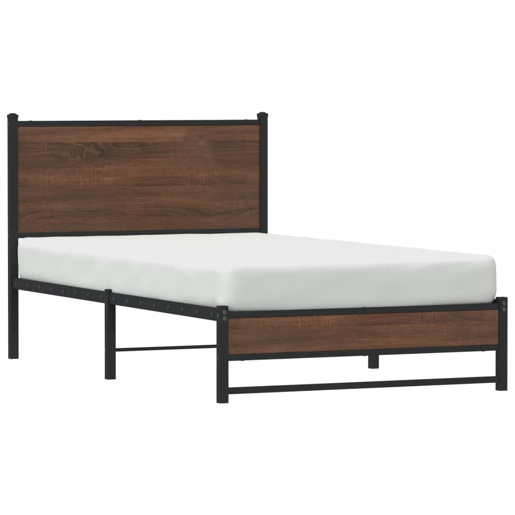 Sengeramme i metall uten madrass brun eik 107x203 cm