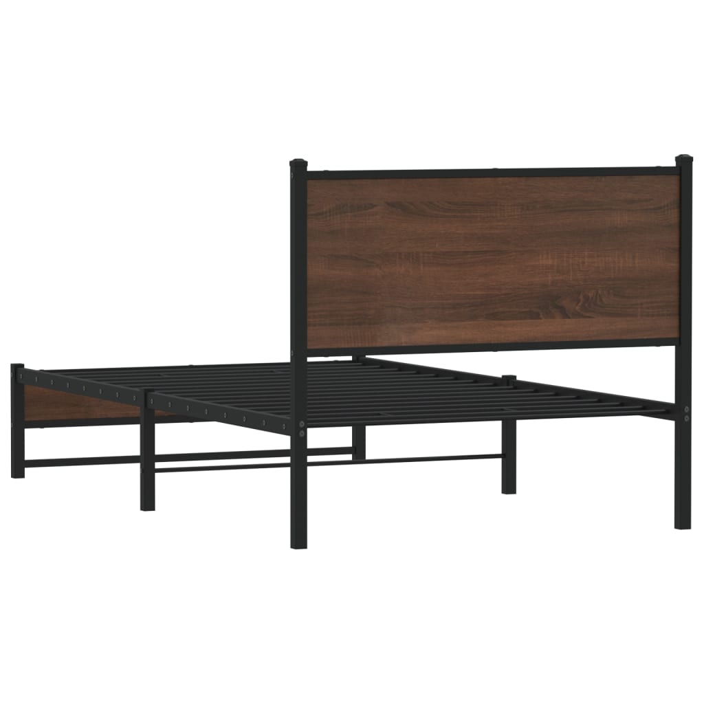 Sengeramme i metall uten madrass brun eik 107x203 cm