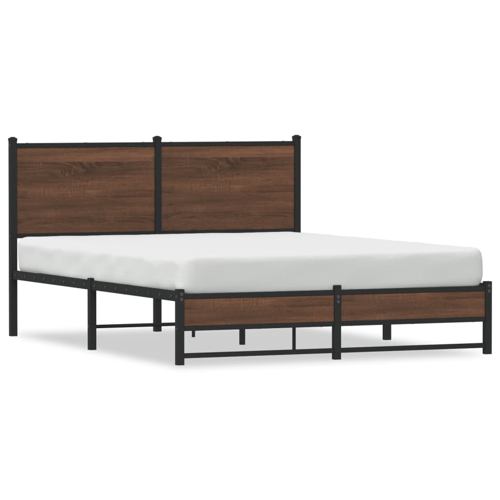 Sengeramme i metall uten madrass brun eik 137x190 cm