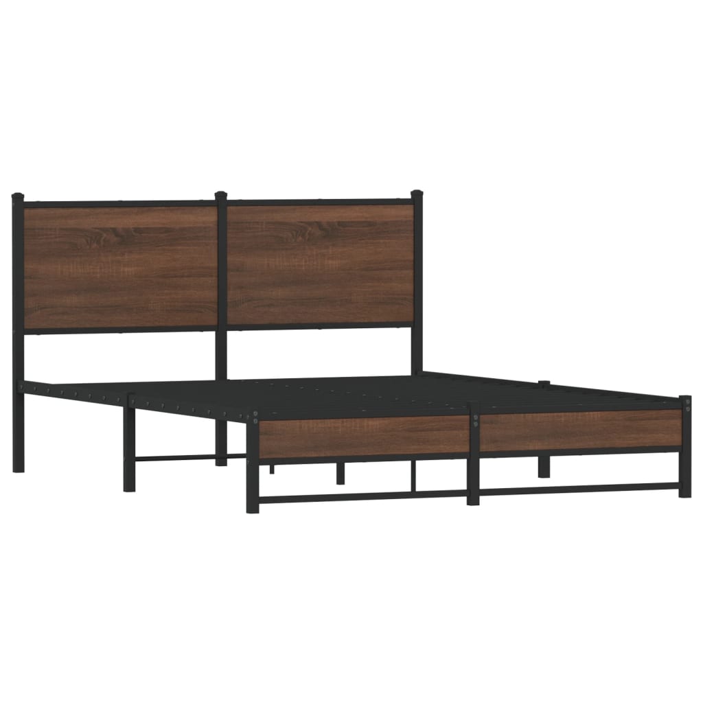 Sengeramme i metall uten madrass brun eik 137x190 cm