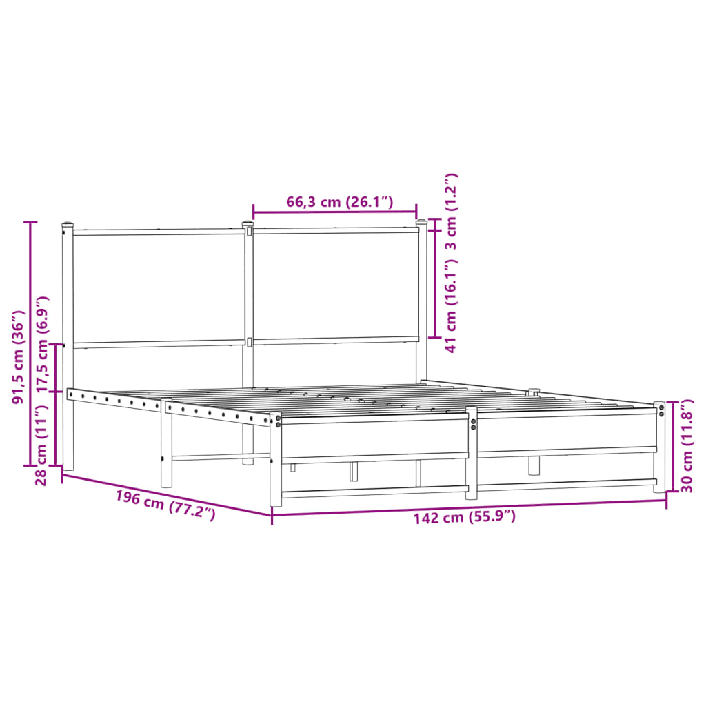 Sengeramme i metall uten madrass brun eik 137x190 cm