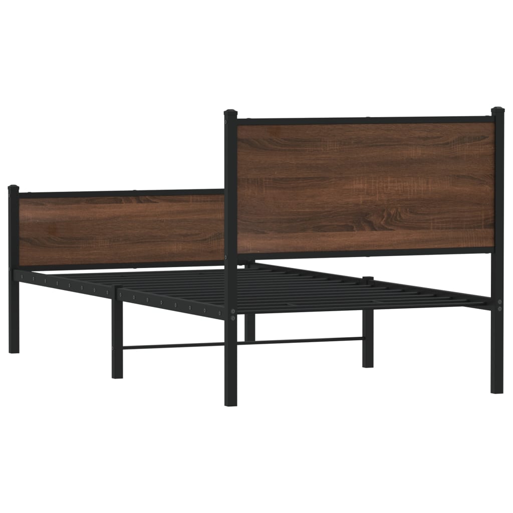 Sengeramme i metall uten madrass brun eik 75x190 cm