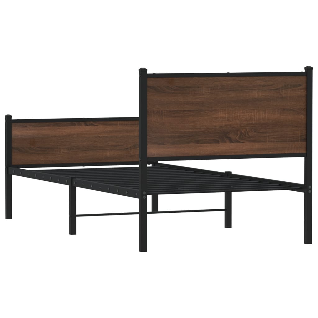 Sengeramme i metall uten madrass brun eik 90x200 cm