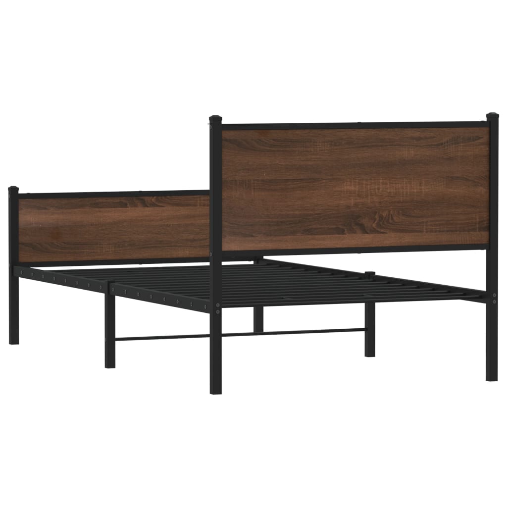 Sengeramme i metall uten madrass brun eik 100x190 cm