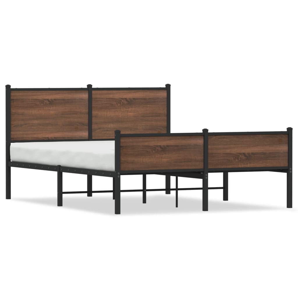 Sengeramme i metall uten madrass brun eik 137x190 cm