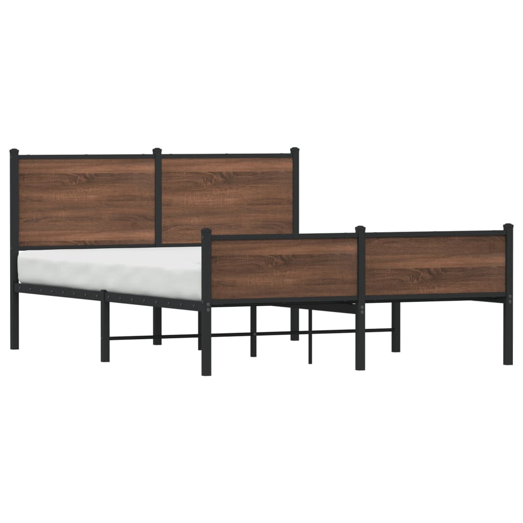 Sengeramme i metall uten madrass brun eik 137x190 cm