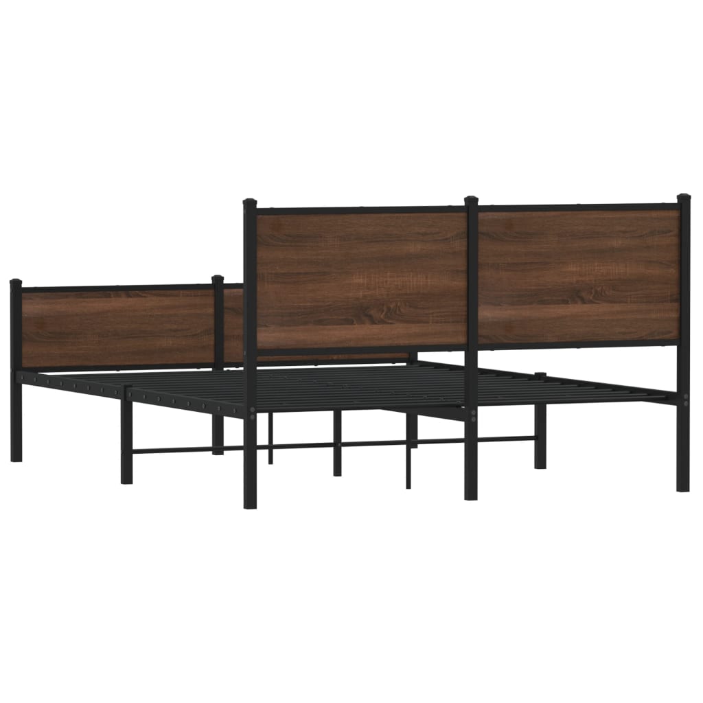 Sengeramme i metall uten madrass brun eik 137x190 cm