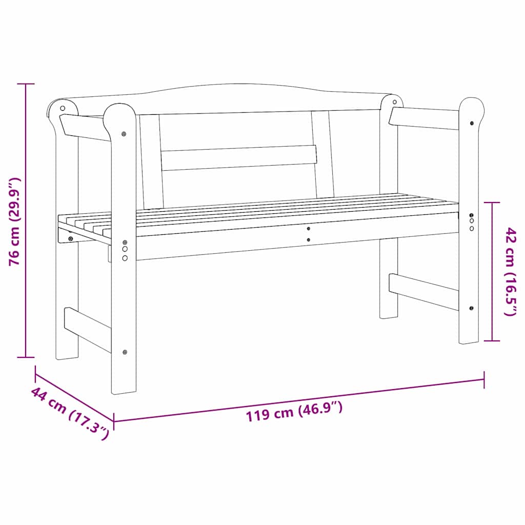 Utendørs benk Brun 119 x 76 x 44cm Heltre furu