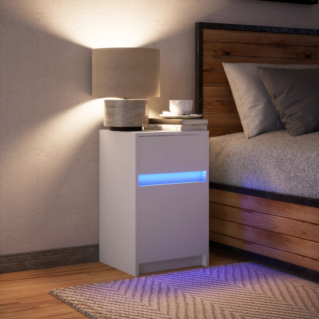 Nattbord med LED hvit konstruert tre