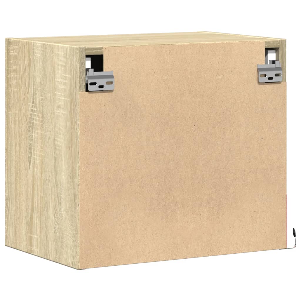 Vegghengt nattbord med LED-lys sonoma eik