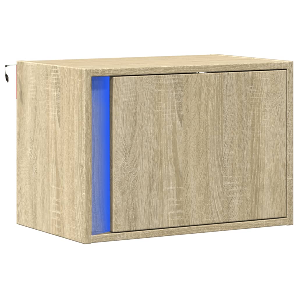 Vegghengt nattbord med LED-lys sonoma eik