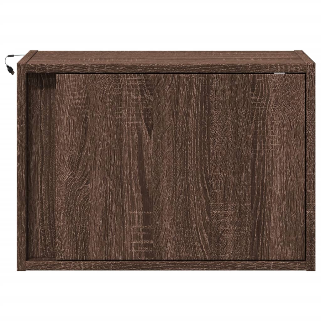 Vegghengte nattbord med LED-lys 2 stk brun eik
