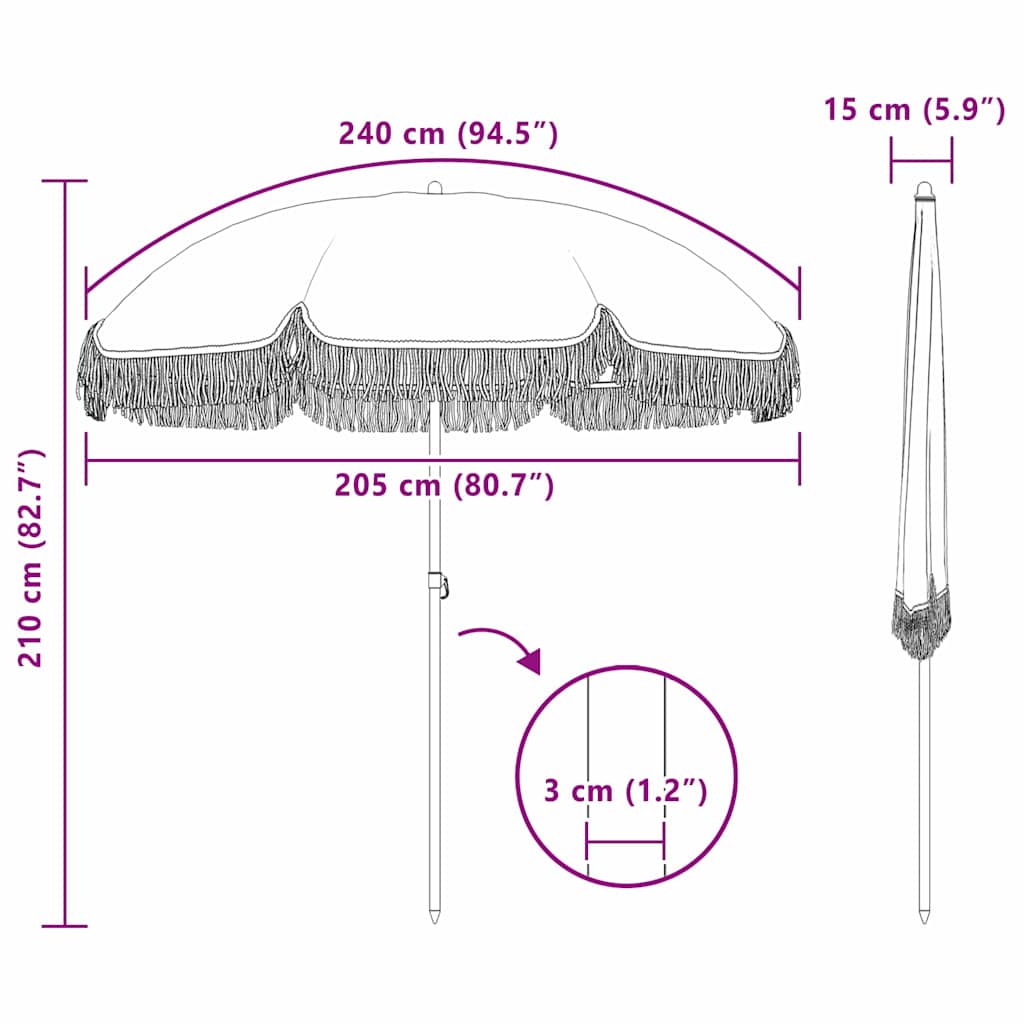 Parasoll Gul og hvit Ø 205 x 209 cm Stål