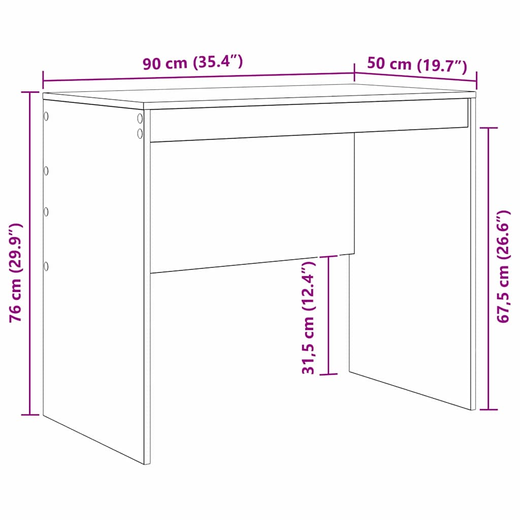 Databord Røkt Eik Konstruert Tre 90 x 50 x 76 cm Databord