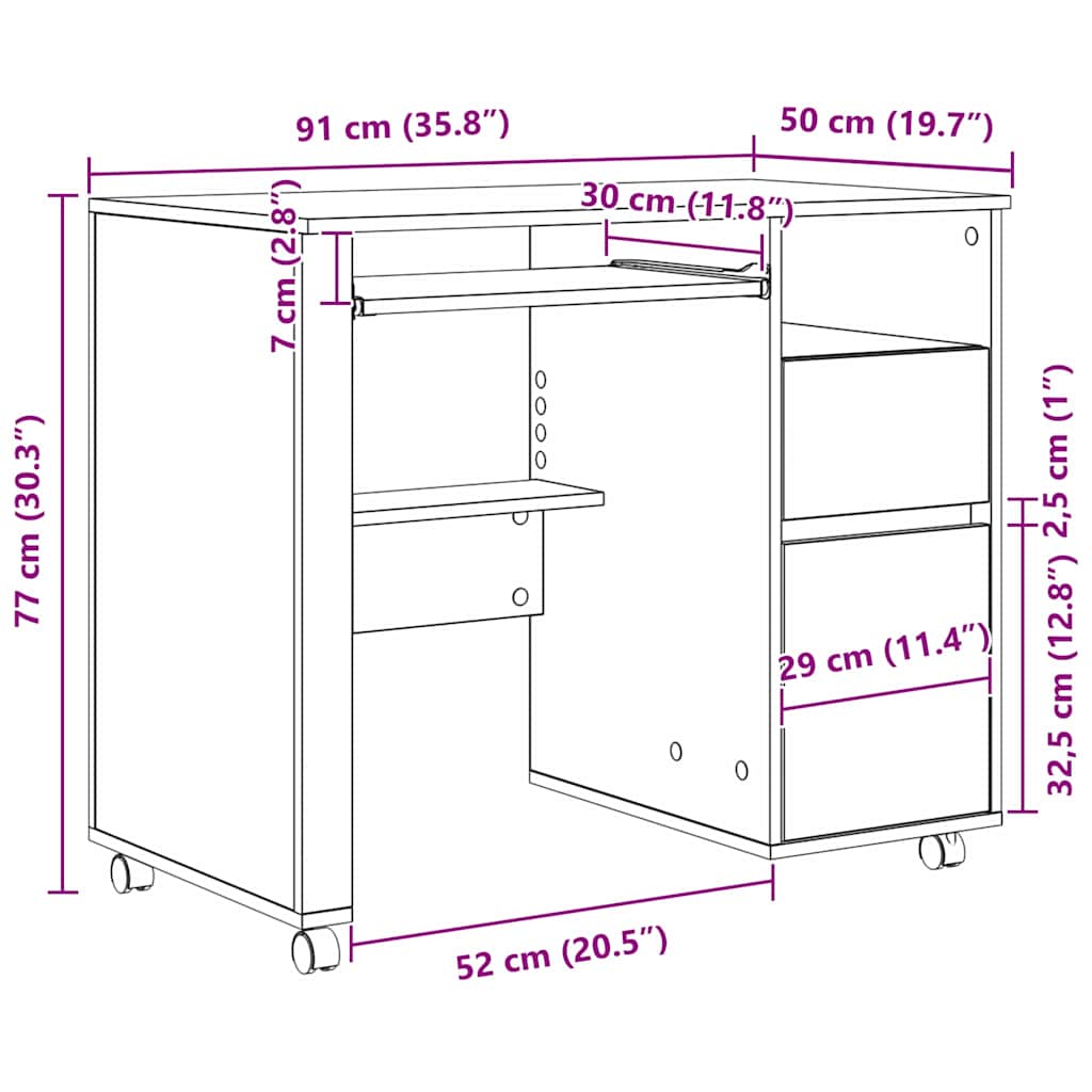 Brunt datamaskinskrivebord Gammelt tre Sponplate, Metall Standard