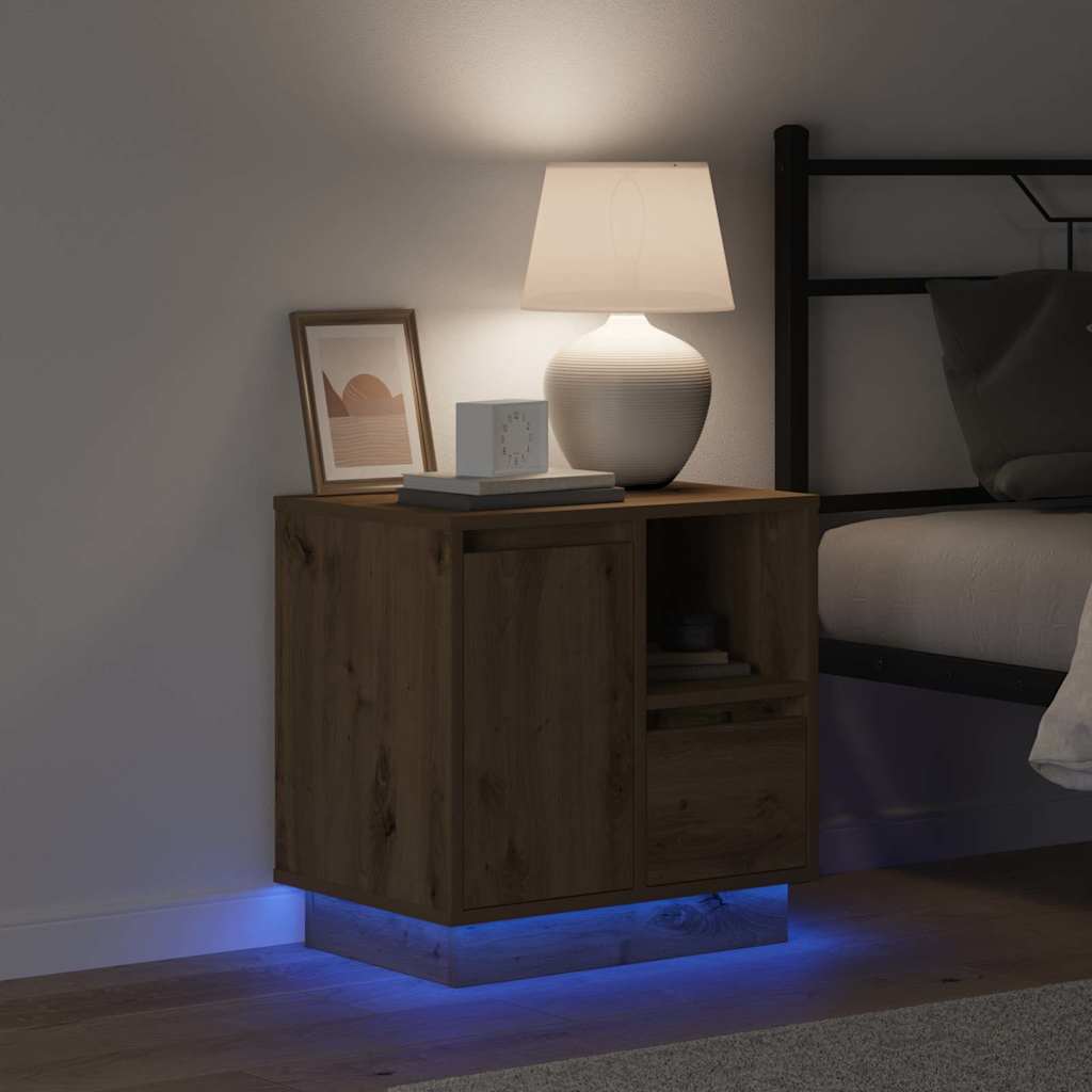 Nattbordskap med artisan eik 50 x 34.5 x 50 cm. Konstruert tre