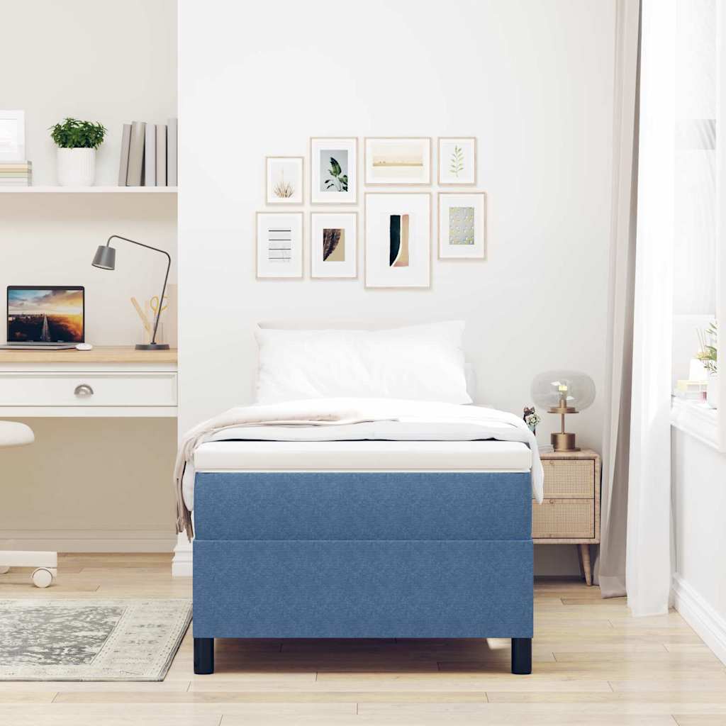 Box Spring Seng Blå Enkel Cordfløyel