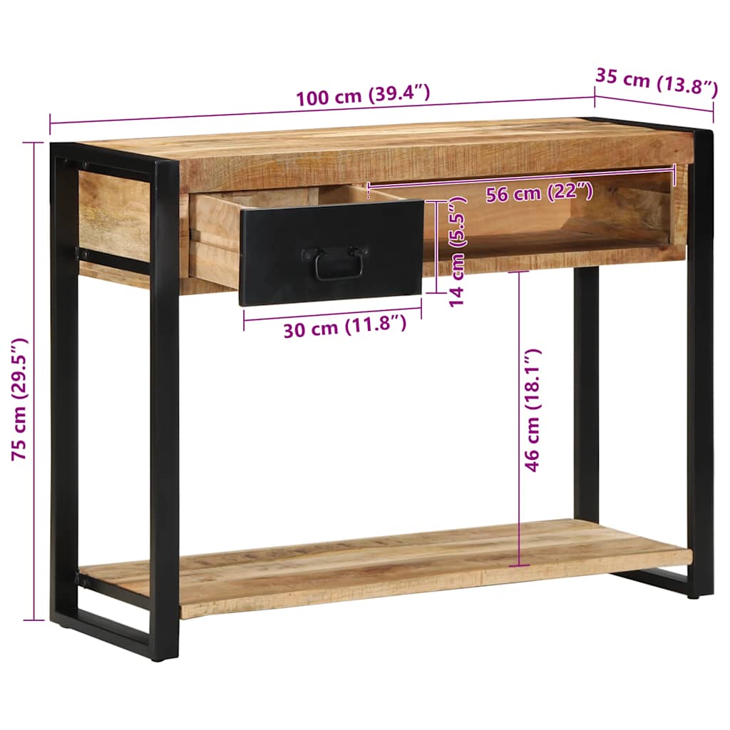 Konsollbord 100x35x75 cm grovt heltre mangotre