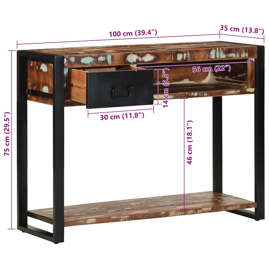 Konsollbord flerfarget 100x35x75 cm gjenvunnet heltre