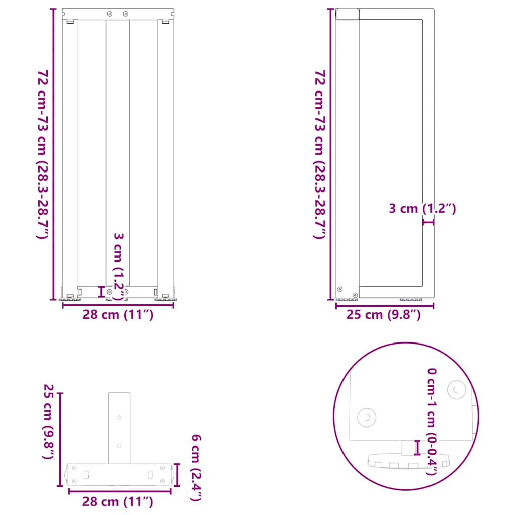 Konsollbordben T-formet 2 stk antrasitt 25x28x(72-73) cm stål