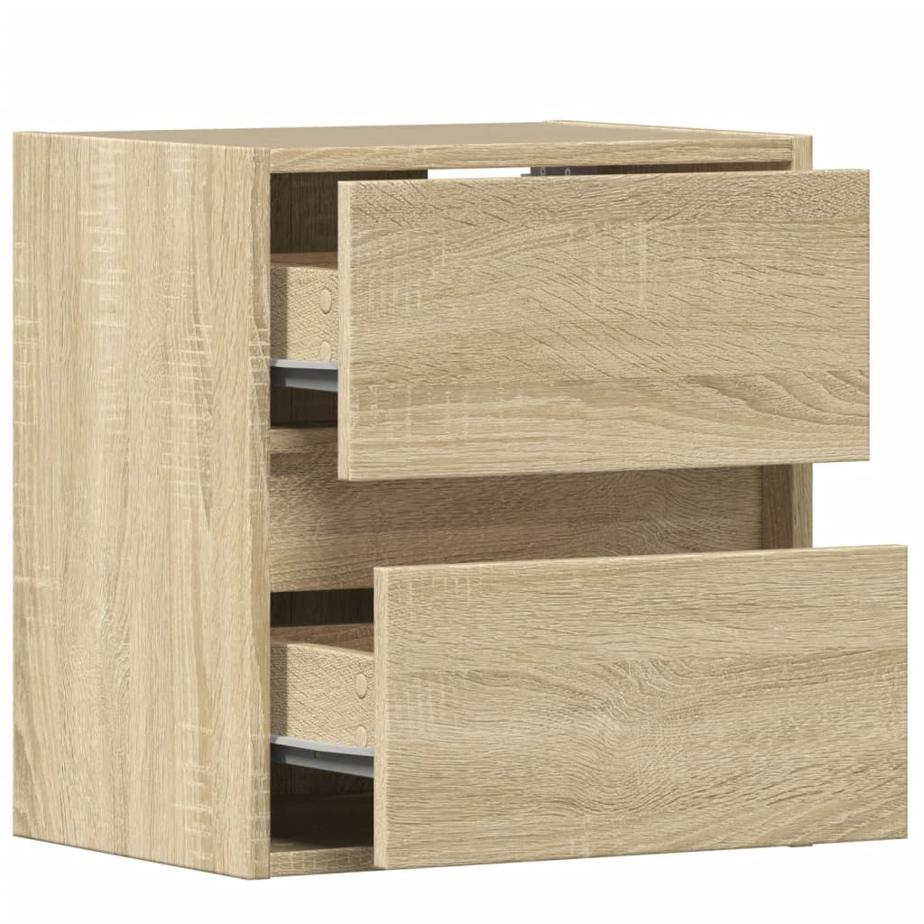 Vegghengte nattbord med LED-lys 2 stk sonoma eik