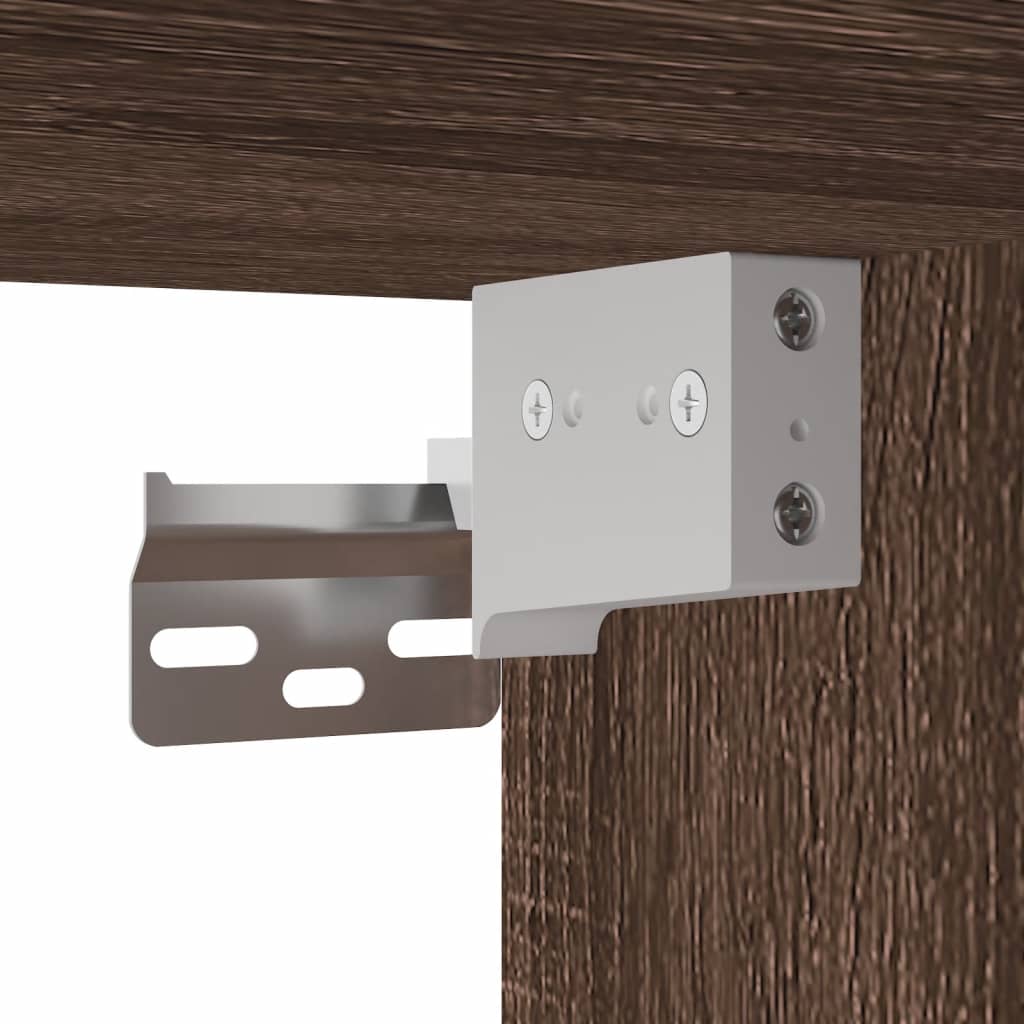 Vegghengt nattbord med LED-lys 2 stk brun eik
