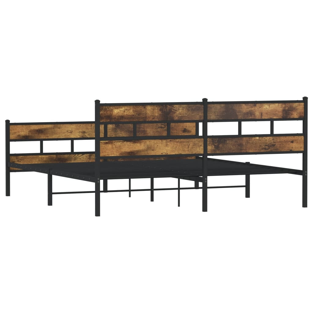 Sengeramme i metall uten madrass røkt eik 183x213 cm