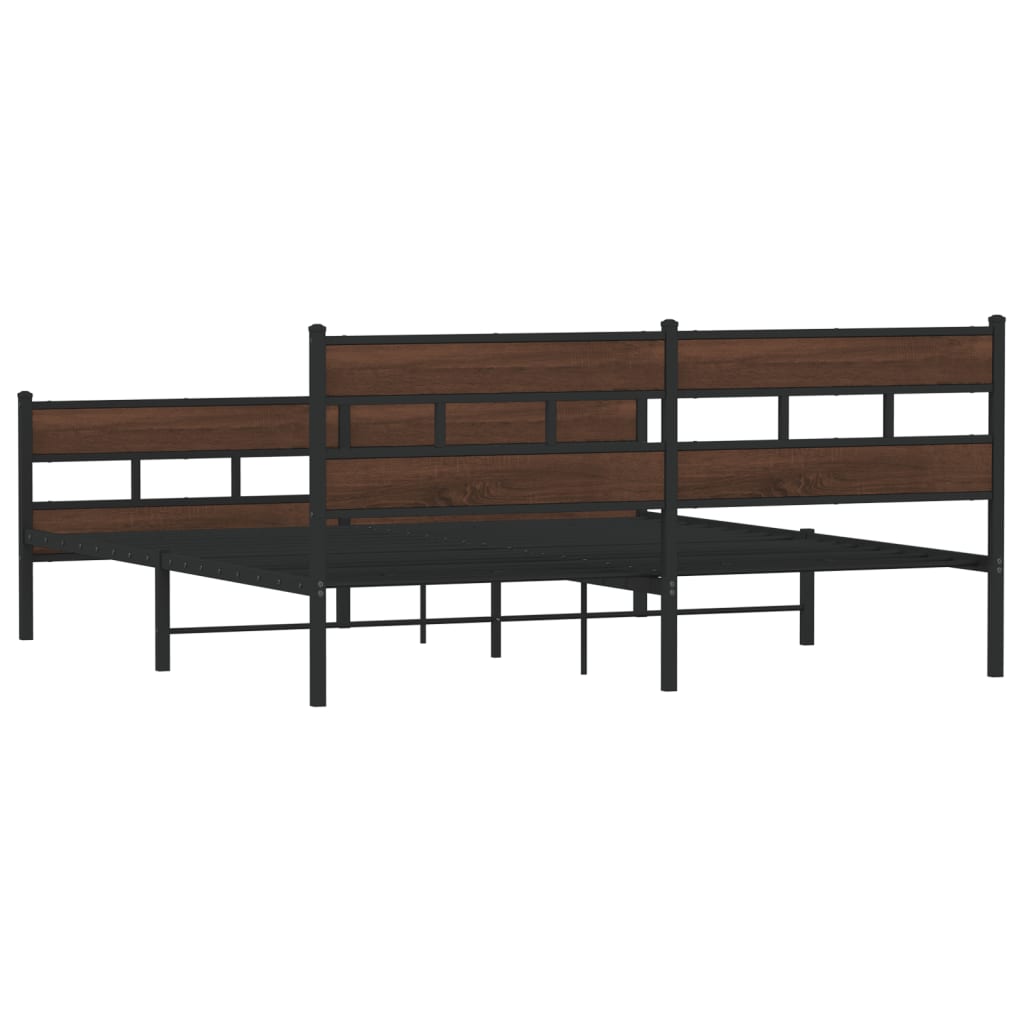 Sengeramme i metall uten madrass brun eik 180x200 cm