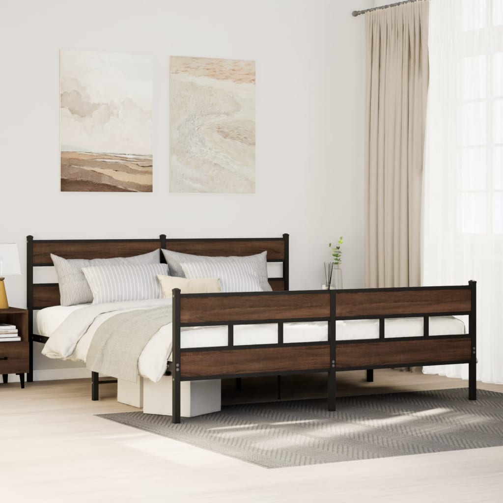 Sengeramme i metall uten madrass brun eik 183x213 cm