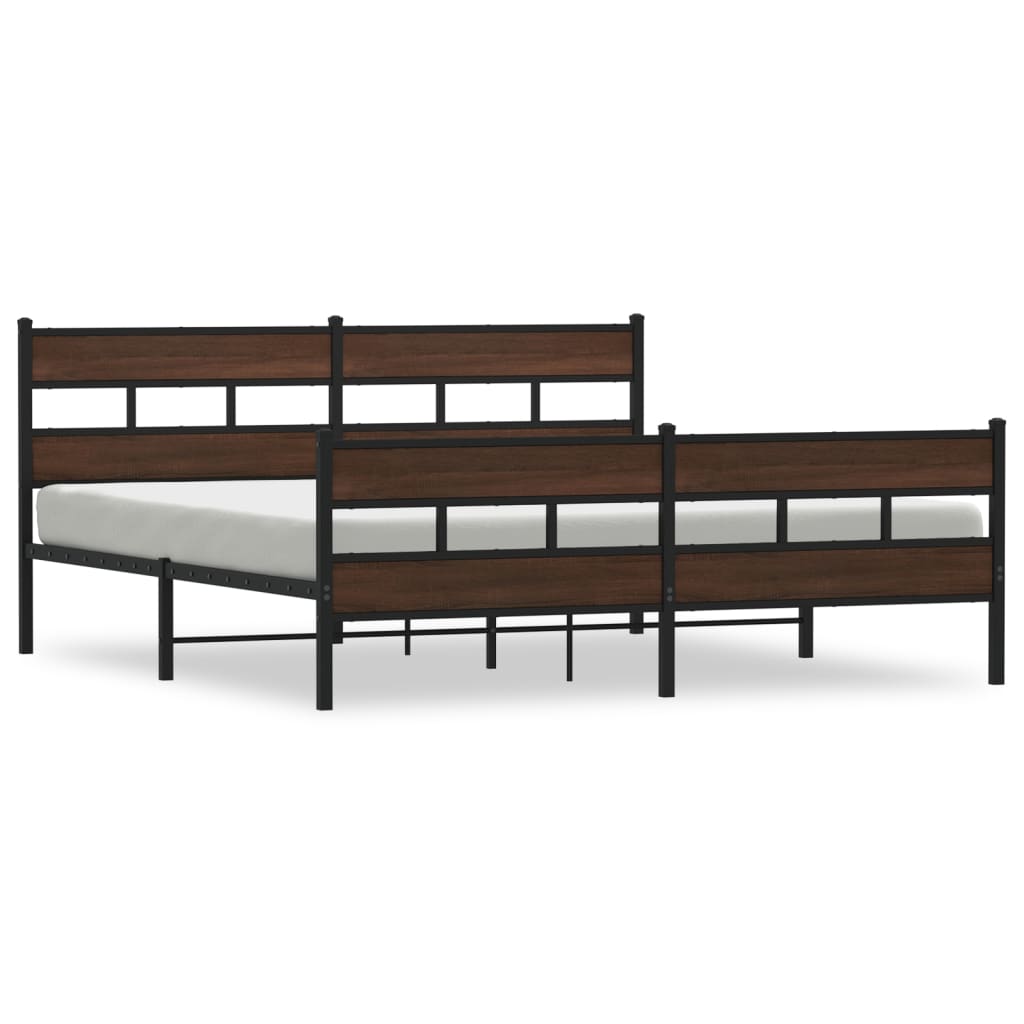 Sengeramme i metall uten madrass brun eik 193x203 cm