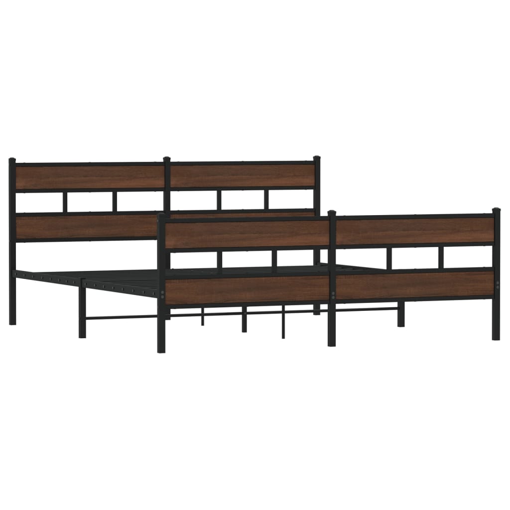 Sengeramme i metall uten madrass brun eik 193x203 cm