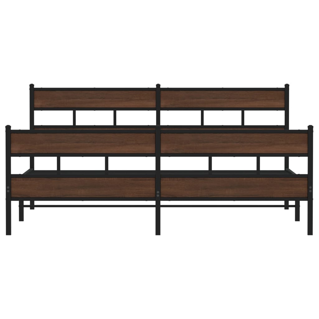Sengeramme i metall uten madrass brun eik 193x203 cm